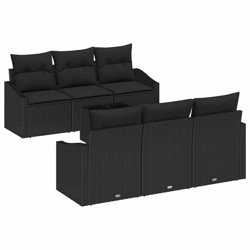 Zestaw Sof z poduszką z przechowywaniem 7 pcs Czarny polirattan