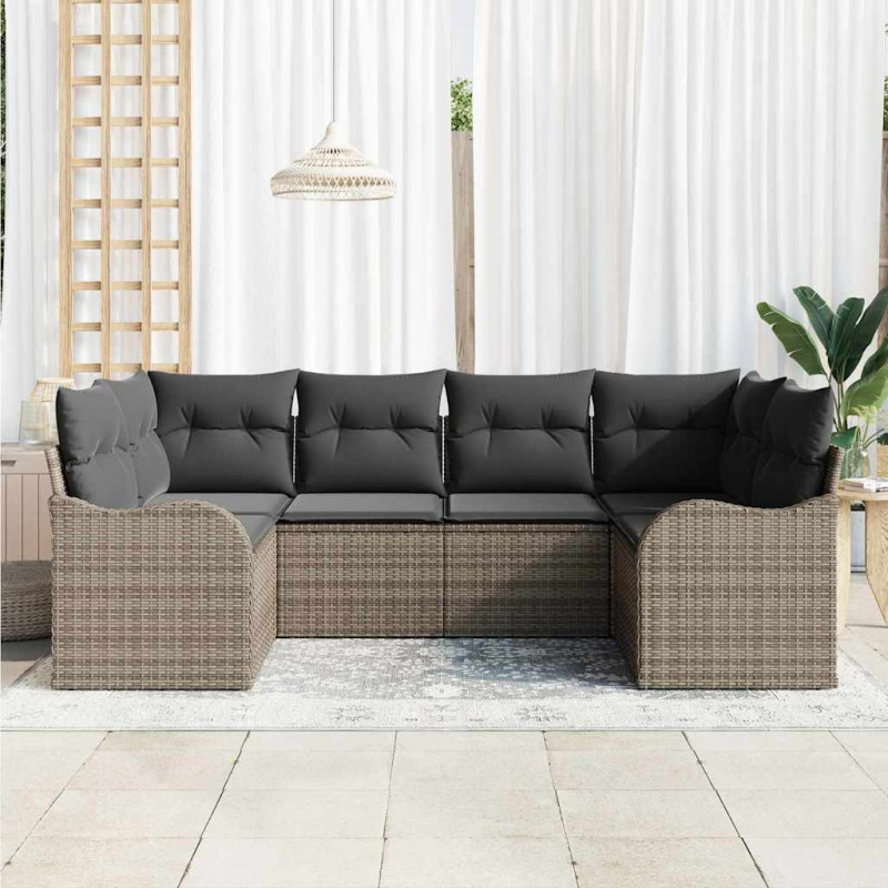 Zestaw Sof na Ogród z poduszką 6 pcs Szary Polirattan