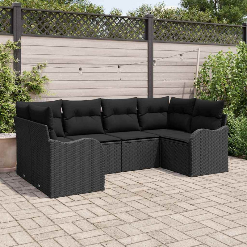 Zestaw Sof na Ogród z poduszką 6 pcs Czarny Polirattan