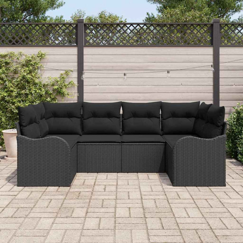 Zestaw Sof na Ogród z poduszką 6 pcs Czarny Polirattan