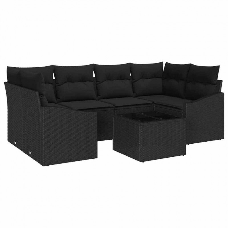 Zestaw Sof z poduszką z przechowywaniem 7 pcs Czarny polirattan