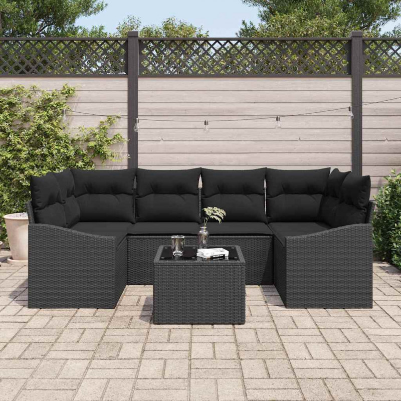 Zestaw Sof z poduszką z przechowywaniem 7 pcs Czarny polirattan