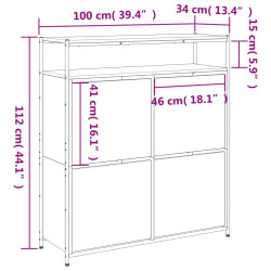 Szafka na buty z 4 uchylanymi szufladami, czarna, 100x34x112 cm