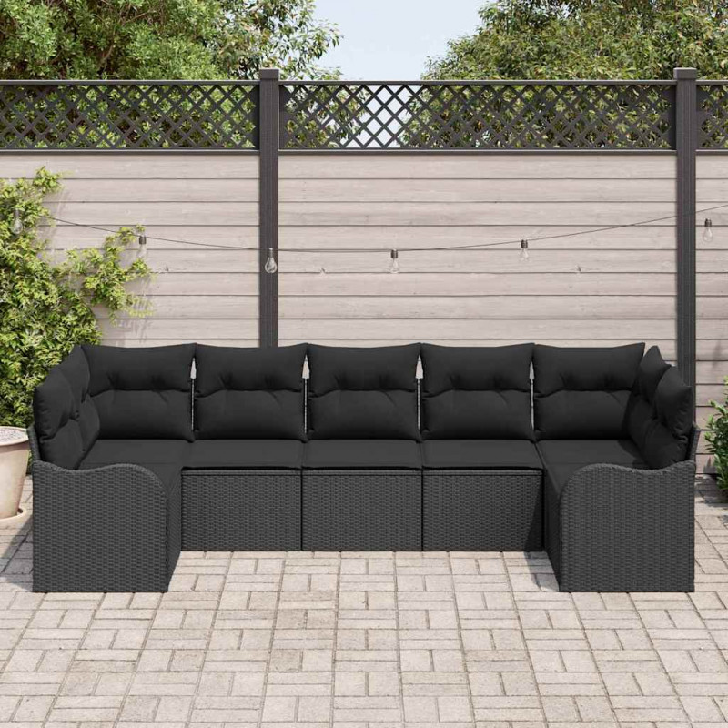 Zestaw Sof na Ogród z poduszką 7 pcs Czarny Polirattan