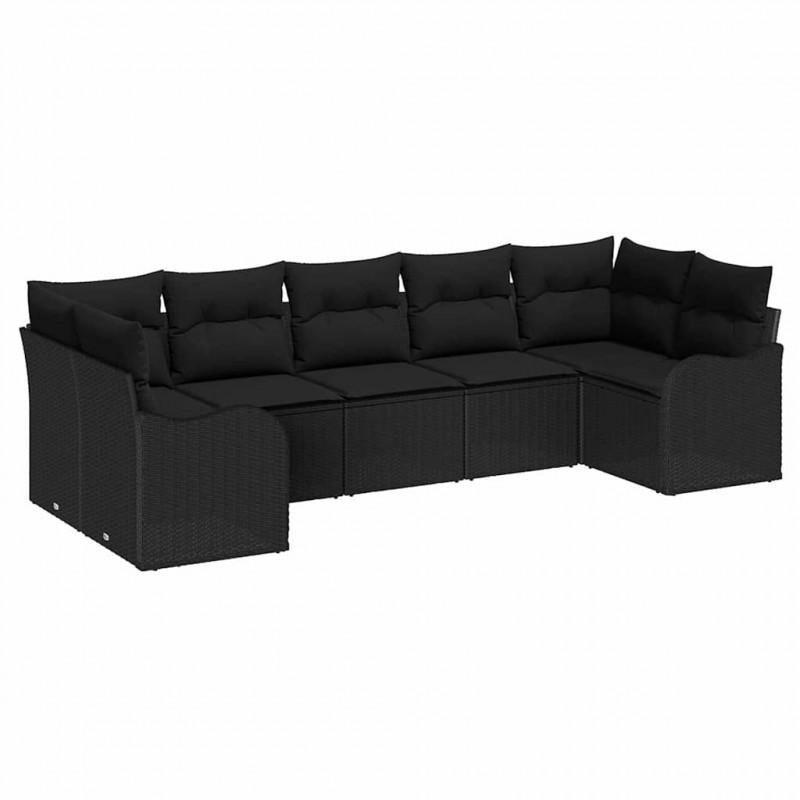 Zestaw Sof na Ogród z poduszką 7 pcs Czarny Polirattan