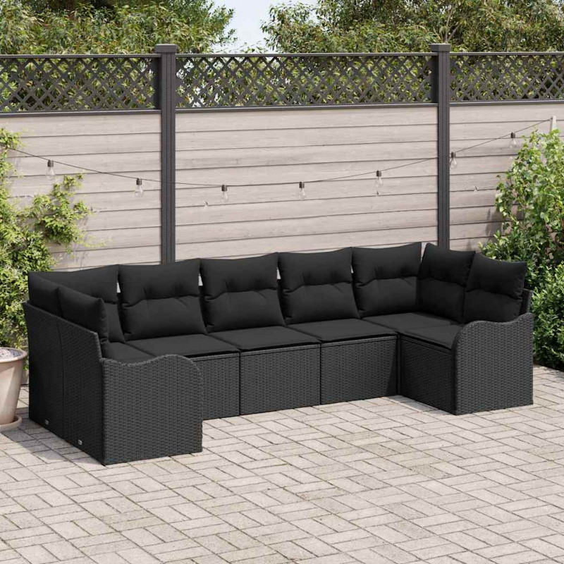 Zestaw Sof na Ogród z poduszką 7 pcs Czarny Polirattan