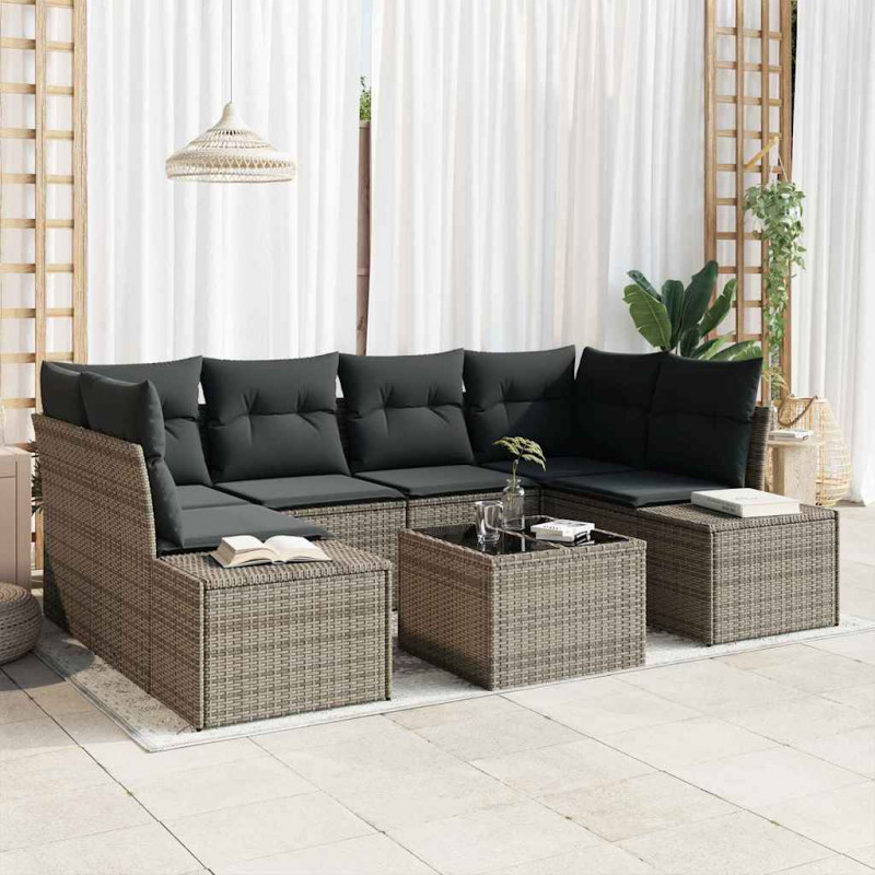 Zestaw Sof na Ogród z poduszką 8 pcs Szary polirattan