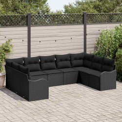 Zestaw Sof na Ogród z przechowywaniem 9 pcs Czarny polirattan