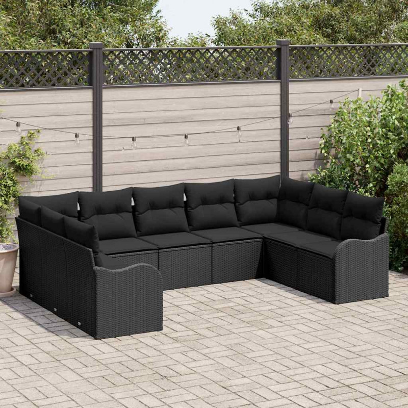 Zestaw Sof na Ogród z przechowywaniem 9 pcs Czarny polirattan