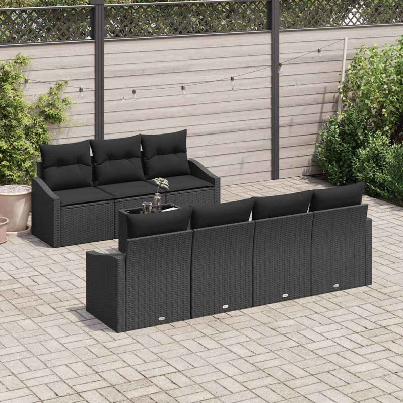 Zestaw Sof z poduszką z przechowywaniem 8 pcs Czarny polirattan