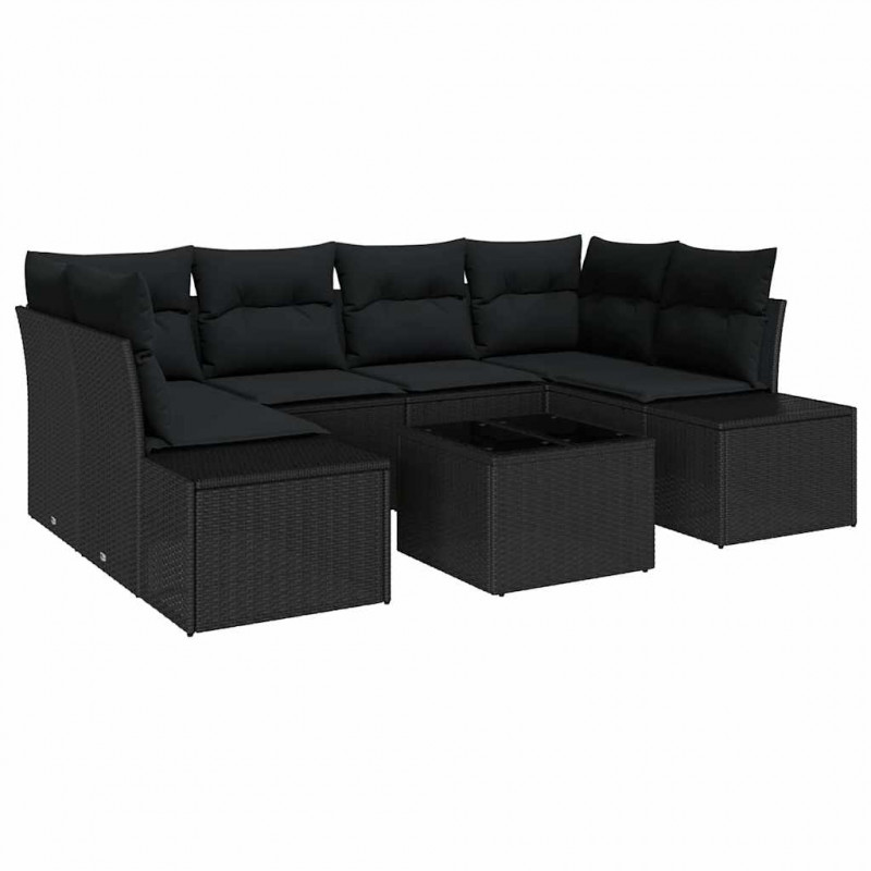 Zestaw Sof na Ogród z poduszką 8 pcs Czarny polirattan