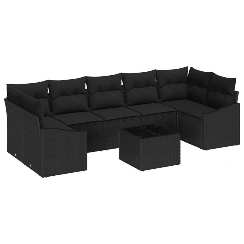 Zestaw Sof z poduszką z przechowywaniem 8 pcs Czarny polirattan