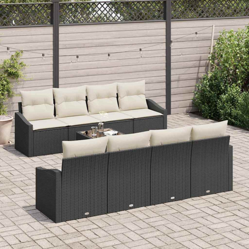 Zestaw Sof z poduszką 7 pcs Czarny i kremowy polirattan