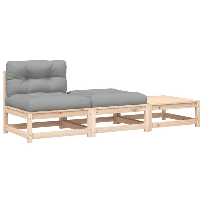 Ogrodowa sofa bez podłokietników, z poduszkami i podnóżkami