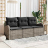 Zestaw Sof na Ogród z poduszką 3 pcs Szary Polirattan