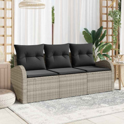 Zestaw Sof na Ogród z poduszką 3 pcs Jasnoszary Polirattan