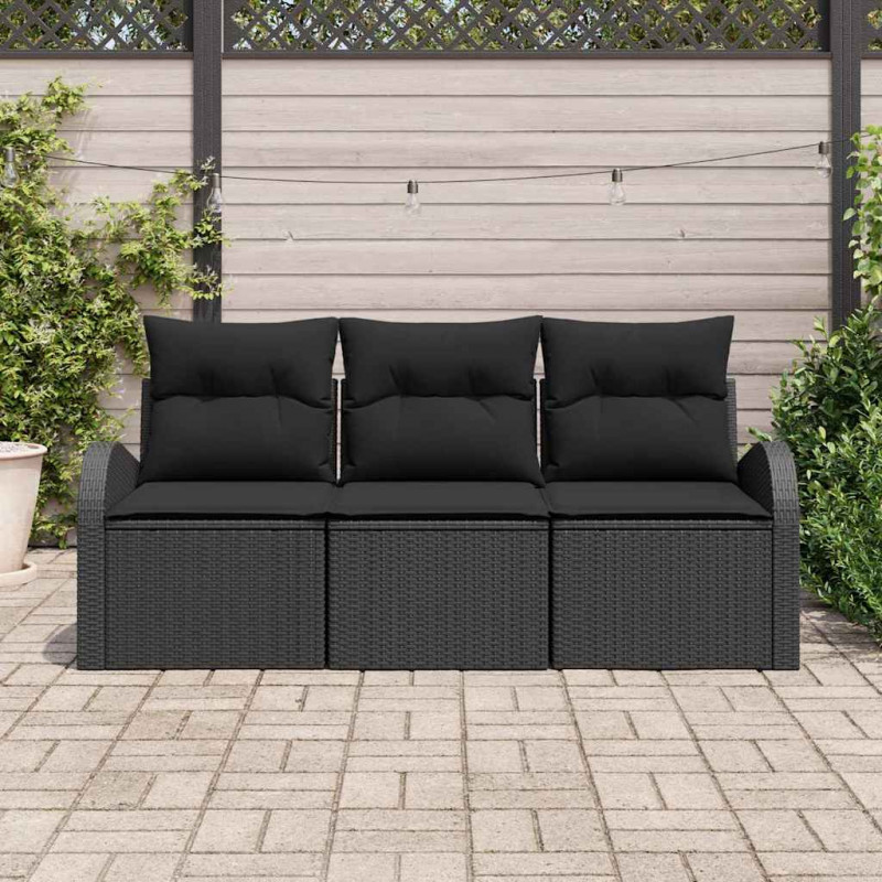 Zestaw Sof na Ogród z poduszką 3 pcs Czarny Polirattan
