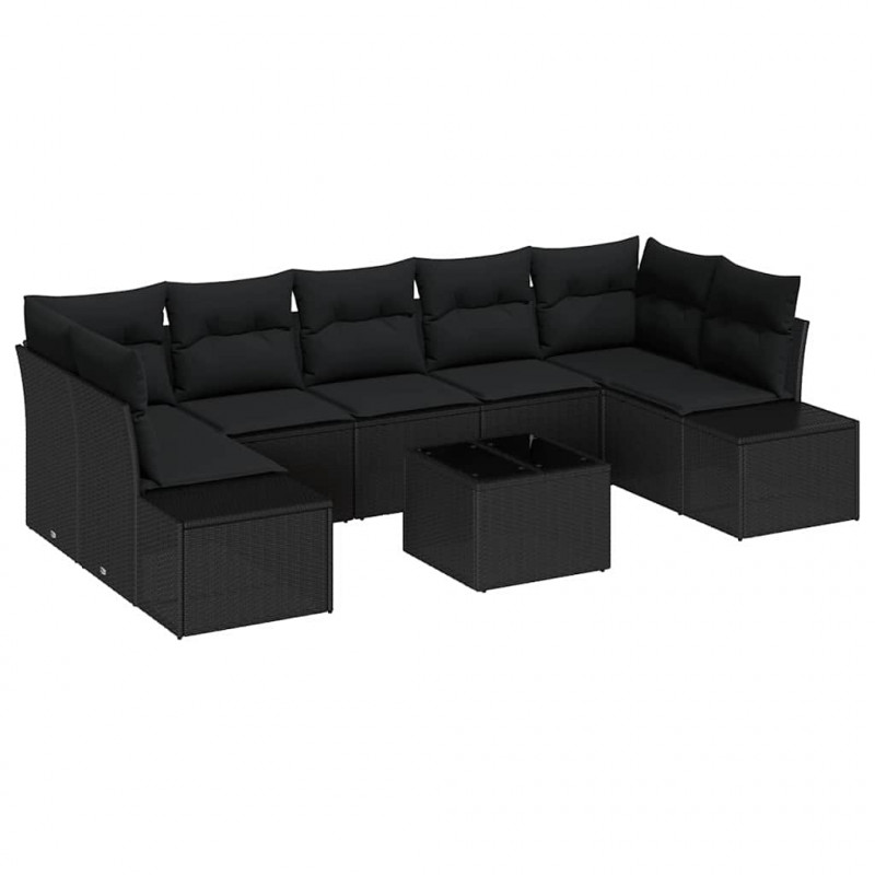 Zestaw Sof na Ogród z poduszką 8 pcs Czarny polirattan