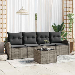 Zestaw Sof na Ogród 5 pcs Szary Polirattan, stal i szkło