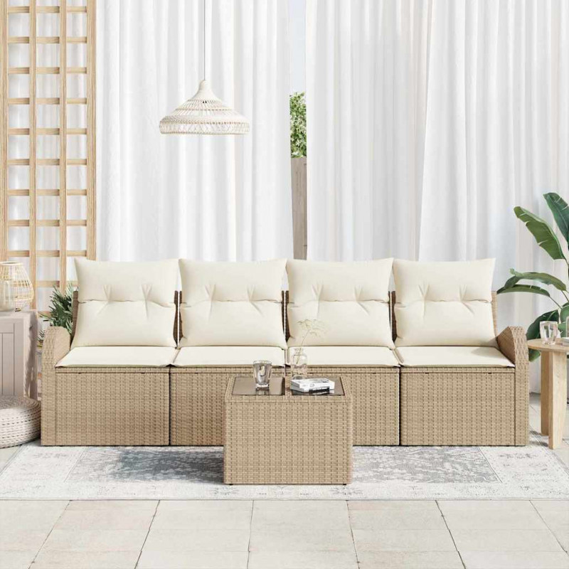 Zestaw Sof na Ogród z poduszką 5 pcs Beżowy i kremowy