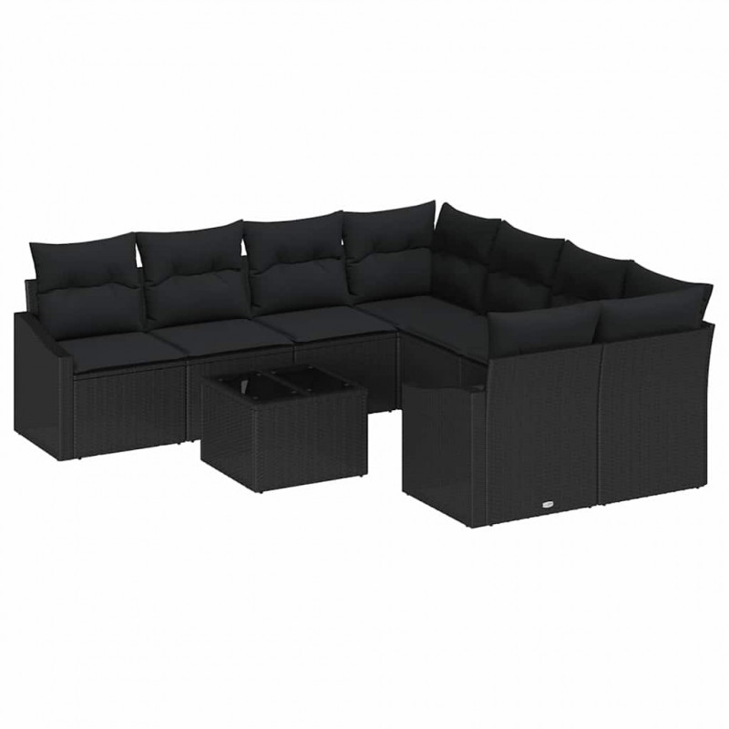 Zestaw Sof z poduszką z przechowywaniem 9 pcs Czarny polirattan