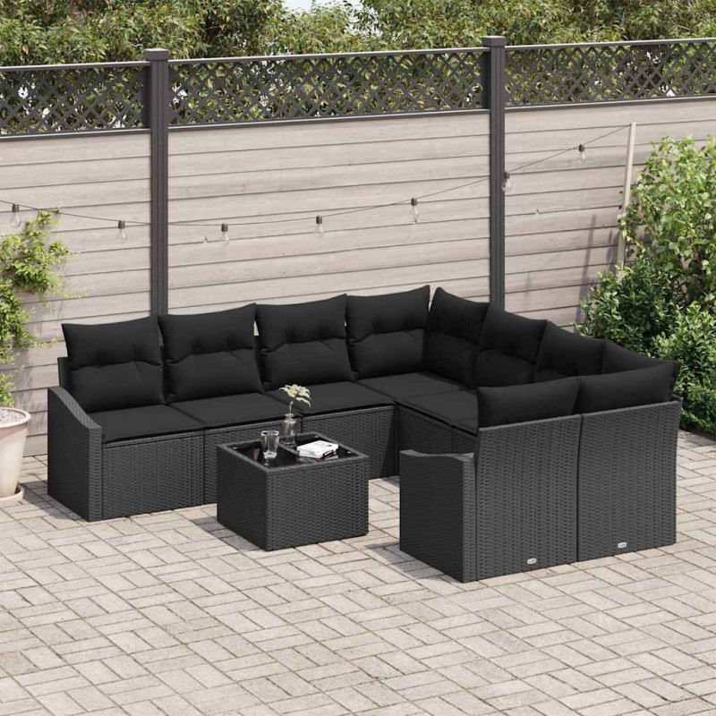 Zestaw Sof z poduszką z przechowywaniem 9 pcs Czarny polirattan