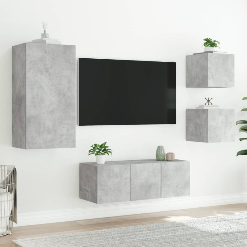 5-częściowy zestaw mebli TV z LED, szarość betonu