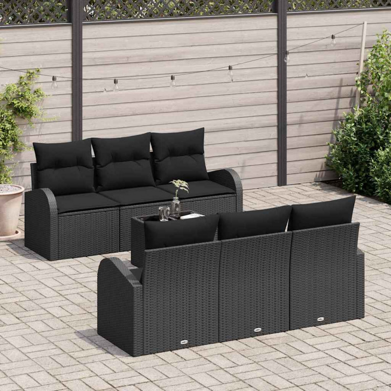 Zestaw Sof na Ogród 7 pcs Czarny Polirattan, stal i szkło