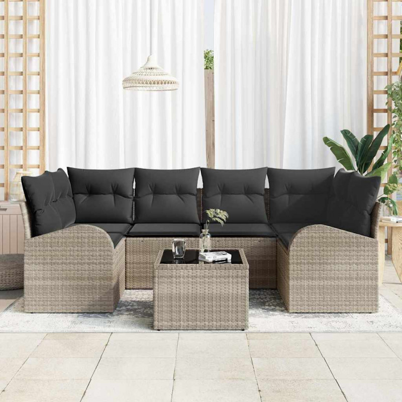 Zestaw Sof na Ogród z poduszką 7 pcs Jasnoszary i ciemnoszary