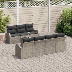 Zestaw Sof na Ogród 8 pcs Szary Polirattan, stal i szkło