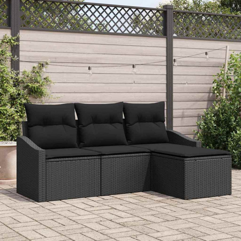 Zestaw Sof z poduszką z przechowywaniem 4 pcs Czarny polirattan