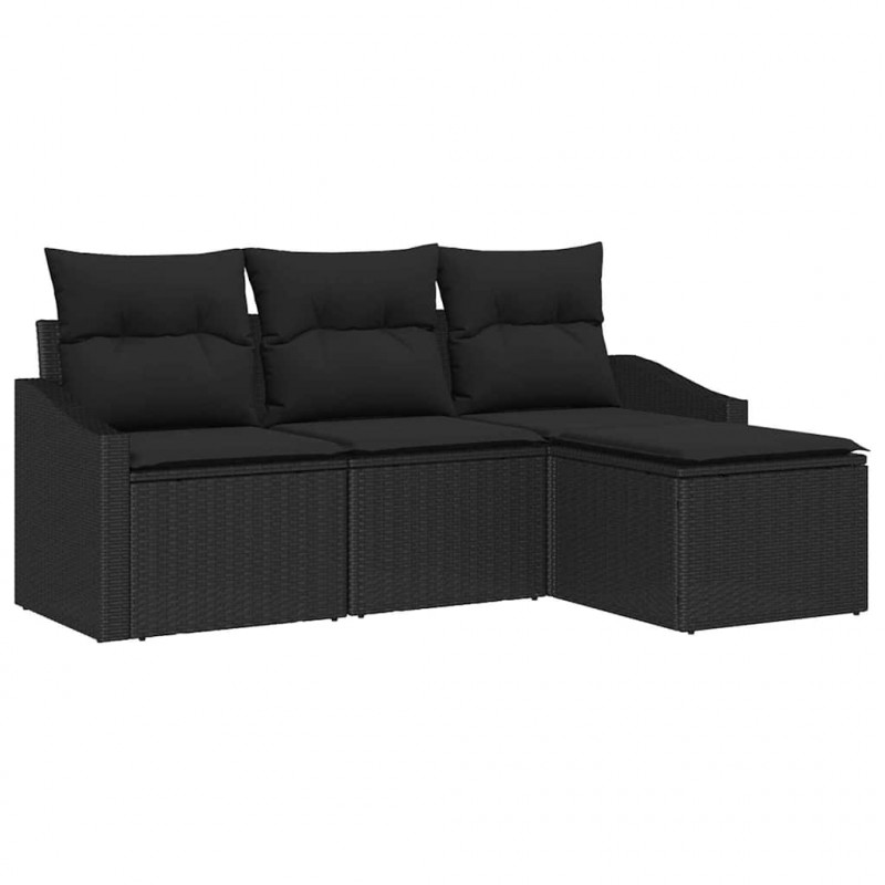 Zestaw Sof z poduszką z przechowywaniem 4 pcs Czarny polirattan
