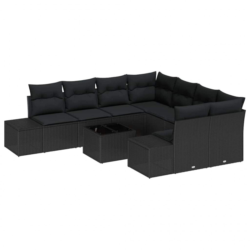 Zestaw Sof na Ogród z poduszką 9 pcs Czarny polirattan