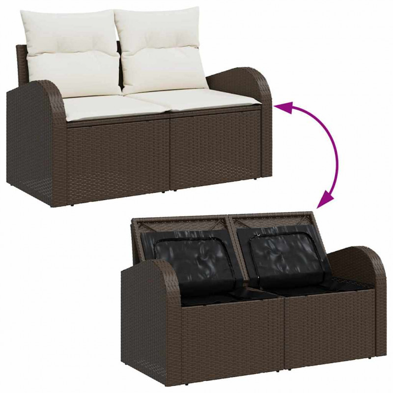 Zestaw Sof na Ogród z poduszką 8 pcs Brązowy i Kremowy