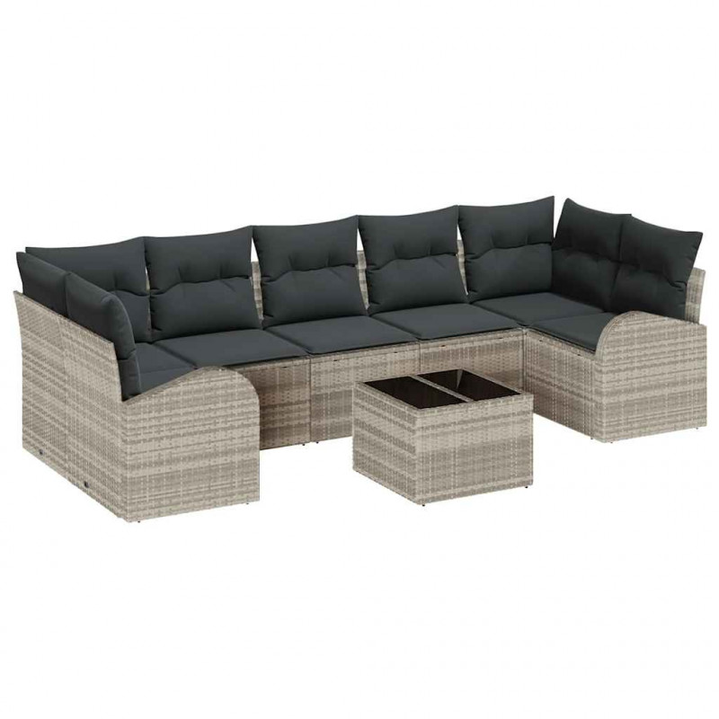 Zestaw Sof na Ogród z poduszką 8 pcs Jasnoszary i ciemnoszary