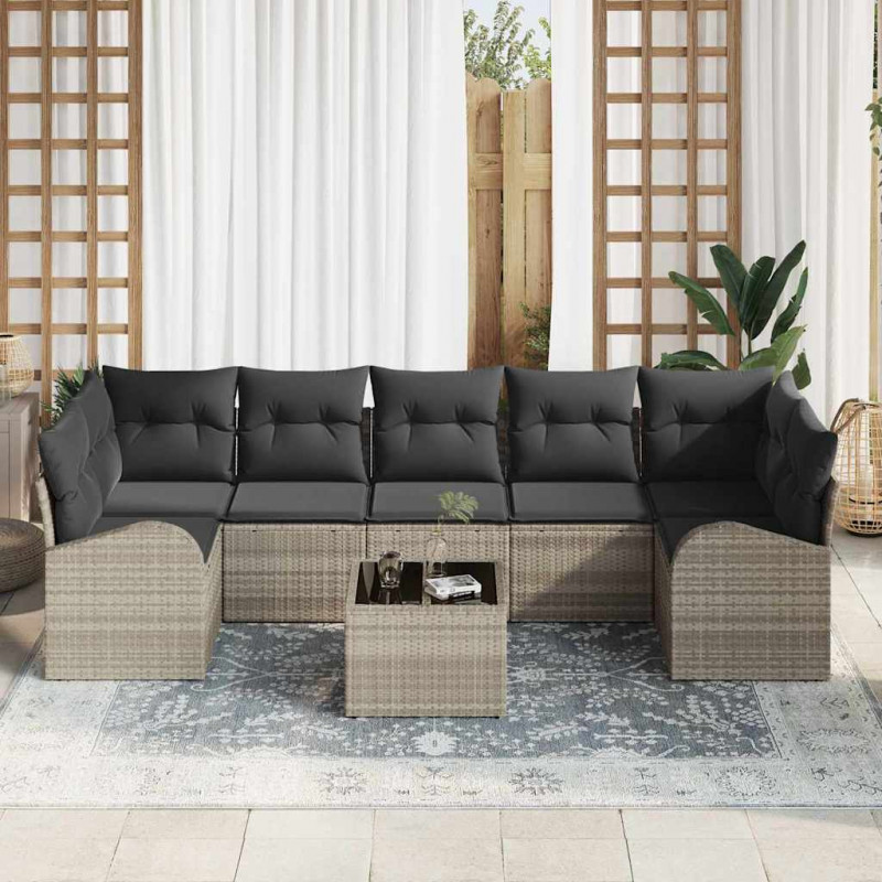 Zestaw Sof na Ogród z poduszką 8 pcs Jasnoszary i ciemnoszary