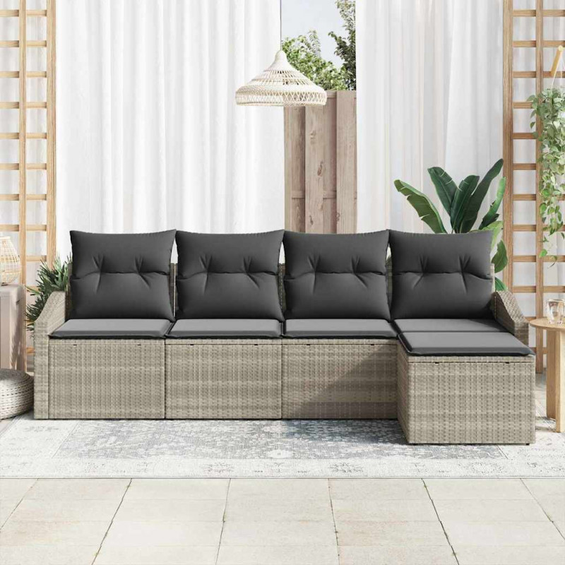 Zestaw Sof z poduszką 5 pcs Jasnoszary polirattan