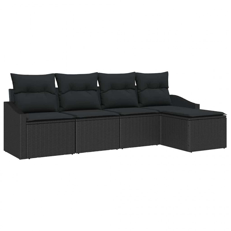 Zestaw Sof z poduszką z przechowywaniem 5 pcs Czarny polirattan
