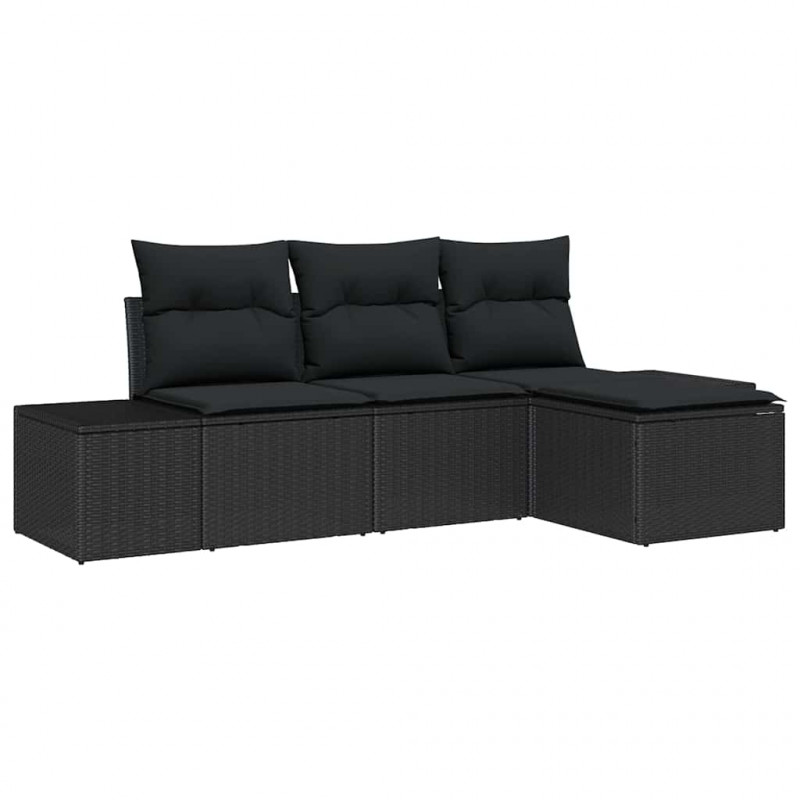 Zestaw Sof na Ogród z poduszką z przechowywaniem 4 pcs Czarny