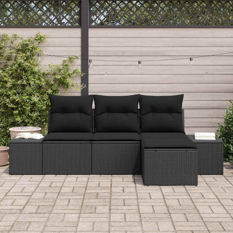 Zestaw Sof na Ogród z poduszką z przechowywaniem 4 pcs Czarny