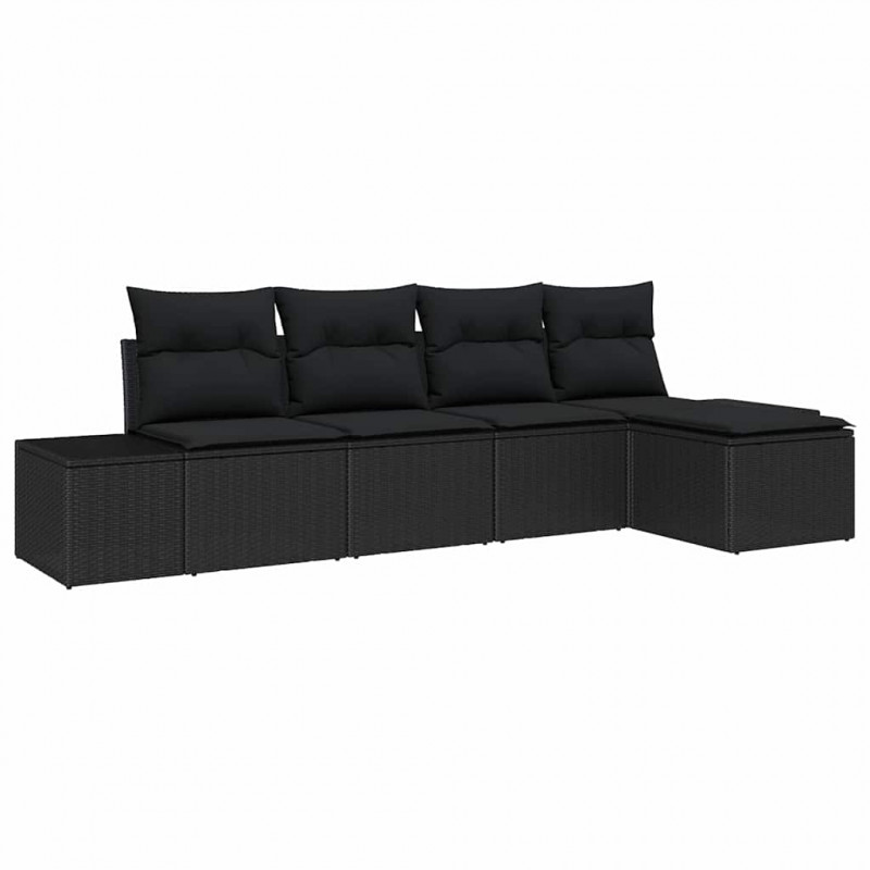 Zestaw Sof na Ogród z poduszką 5 pcs Czarny polirattan