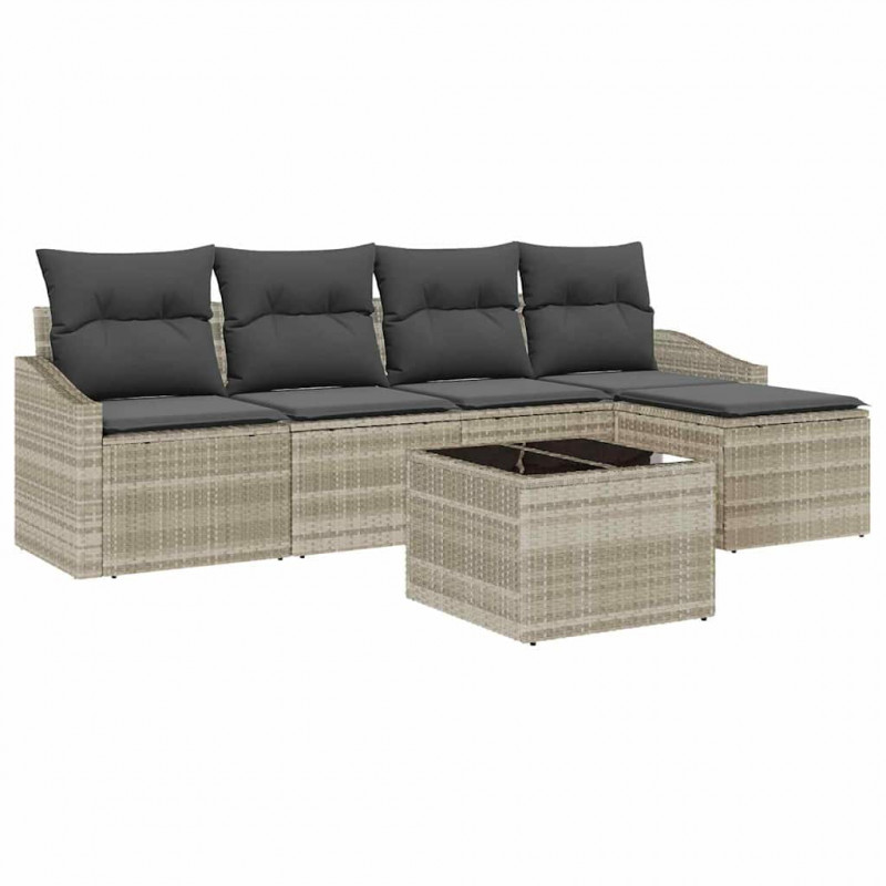 Zestaw Sof z poduszką 6 pcs Jasnoszary polirattan