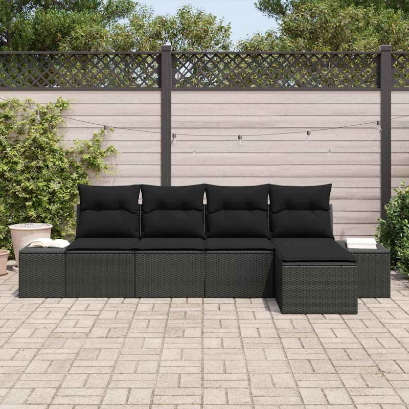 Zestaw Sof na Ogród z poduszką 5 pcs Czarny polirattan