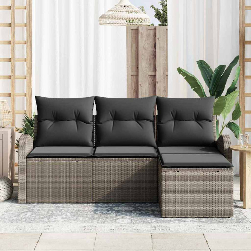 Zestaw Sof z poduszką z przechowywaniem 4 pcs Szary polirattan