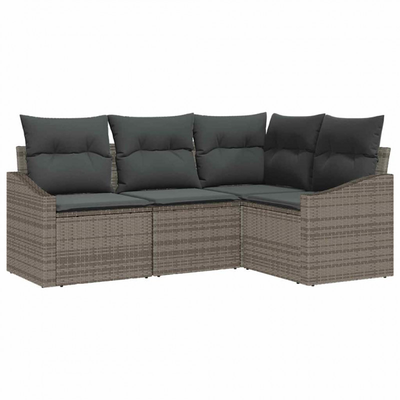 Zestaw Sof na Ogród z poduszką 4 pcs Szary polirattan
