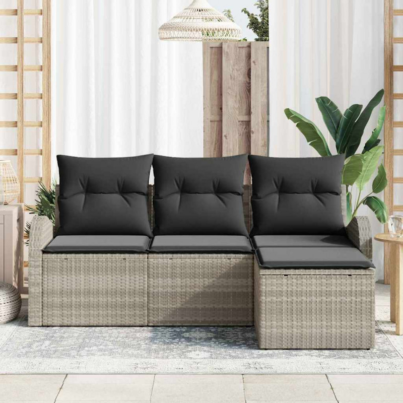 Zestaw Sof z poduszką 4 pcs Jasnoszary polirattan