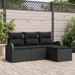 Zestaw Sof z poduszką z przechowywaniem 4 pcs Czarny polirattan