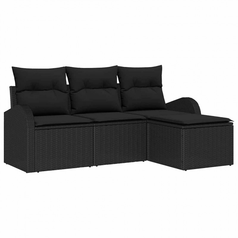 Zestaw Sof z poduszką z przechowywaniem 4 pcs Czarny polirattan