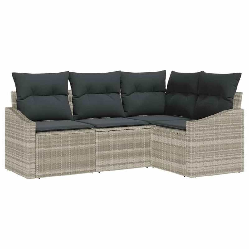 Zestaw Sof na Ogród z poduszką 4 pcs Jasnoszary polirattan