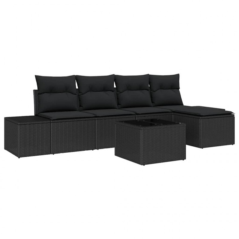 Zestaw Sof na Ogród z poduszką 5 pcs Czarny polirattan